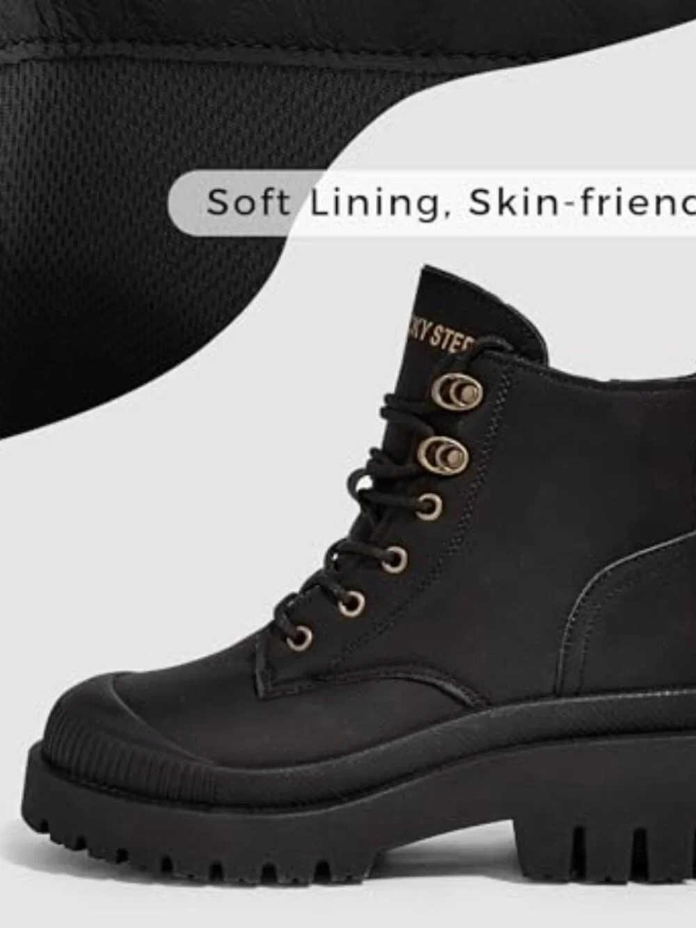 Vegan Leather Platform Ankle Boots with Side Zipper and Lug Sole